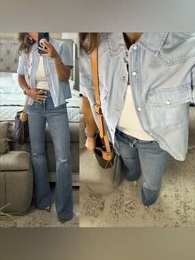 New๐ฉท Sunbleached Denim Snap Front Shirt